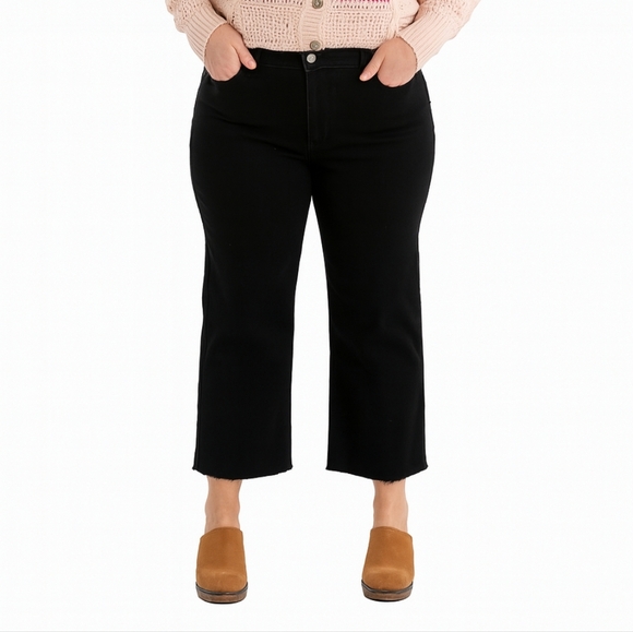 Judy Blue Casual Preppy Wide Leg High Waist Distressed Hem Crop Jeans Black 31 - Picture 1 of 16